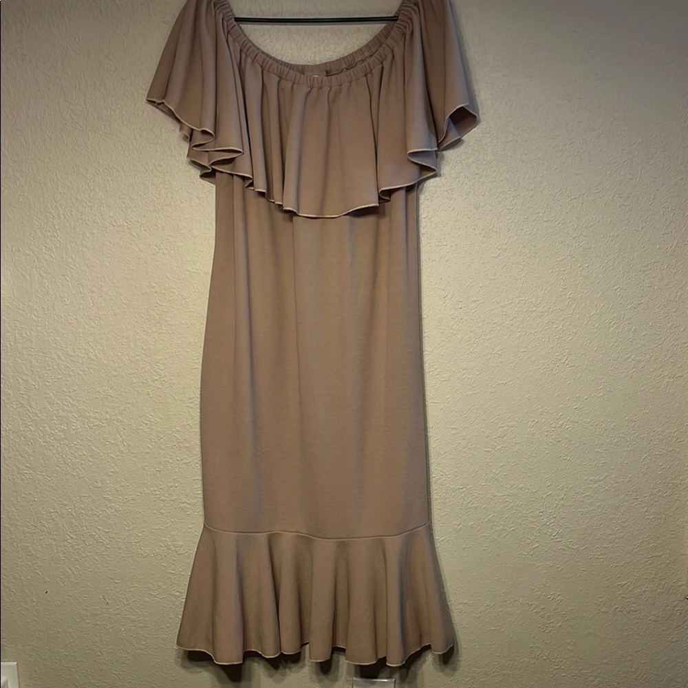 LuLaRoe Tan Off-Shoulder Midi Sundress